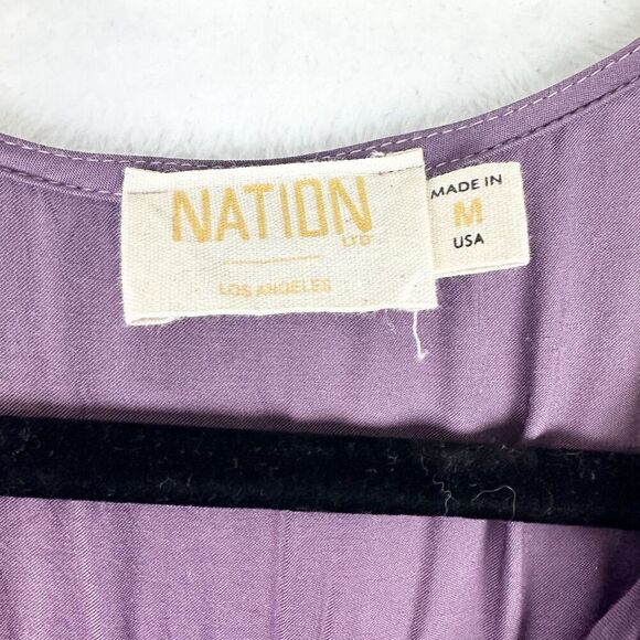 Nation LTD Sandra Seamed Peasant Blouse Purple Rain Size Medium Satin L/S - Picture 3 of 4
